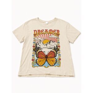 La Luna Dreamer Butterfly Graphic Tee Cream XL Boho 70s Retro Cottagecore
